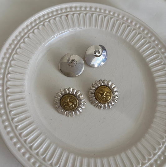 Vintage Sterling Brass Sun Face Earrings