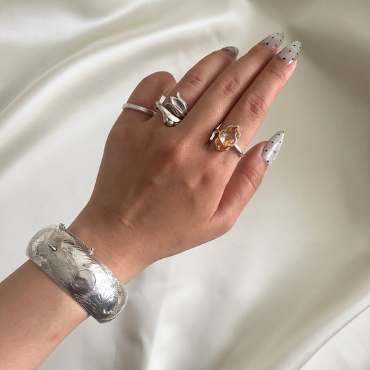 Vintage Sterling Avon Tulip Flower Bypass Ring