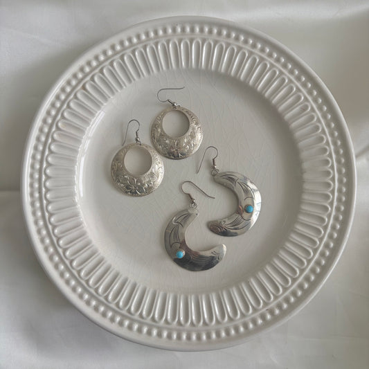 Vintage Sterling Floral Etched Hoop Earrings
