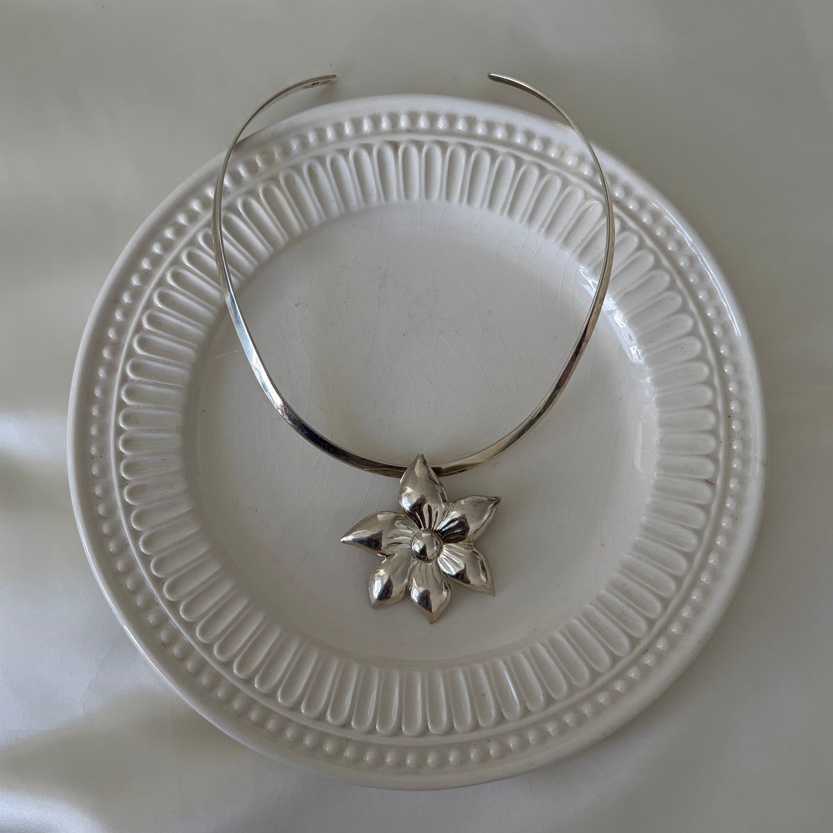 Vintage Sterling Statement Flower Torque