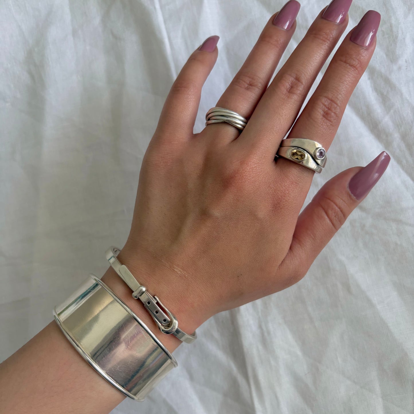 Modernist Amethyst Citrine Stacker Rings