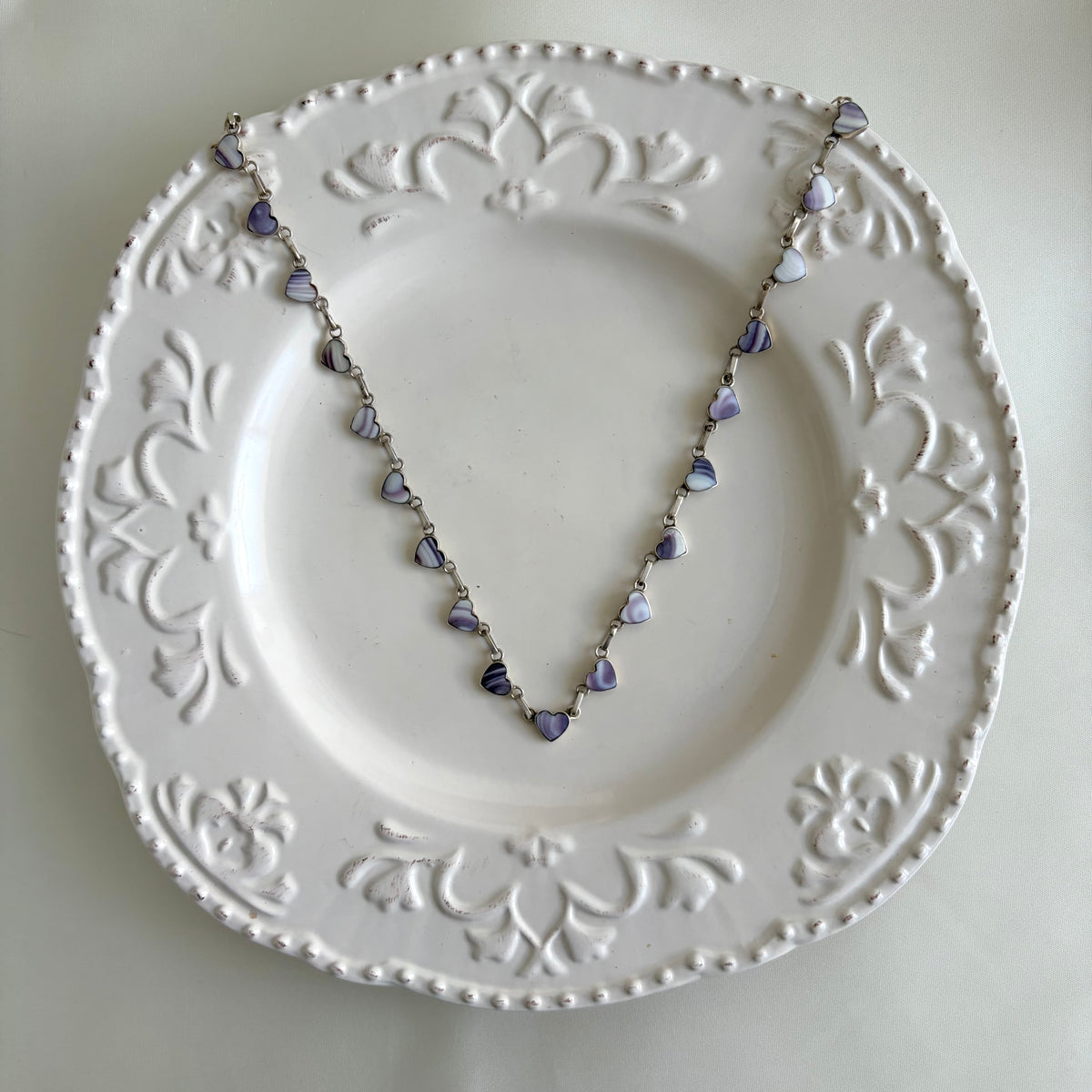 Vintage Sterling Wampum Heart Link Necklace
