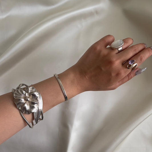 Vintage Sterling Pansy Statement Cuff
