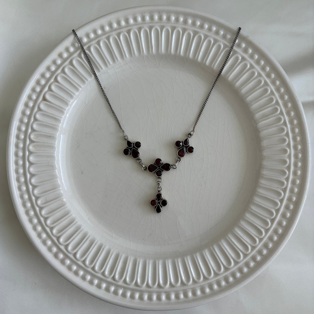 Vintage Sterling Garnet Lariat Necklace