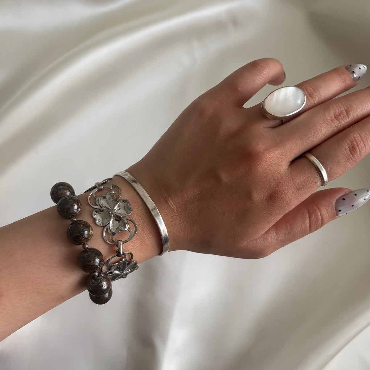 Vintage Sterling Stuart Nye Oxidized Finish Dogwood Bracelet
