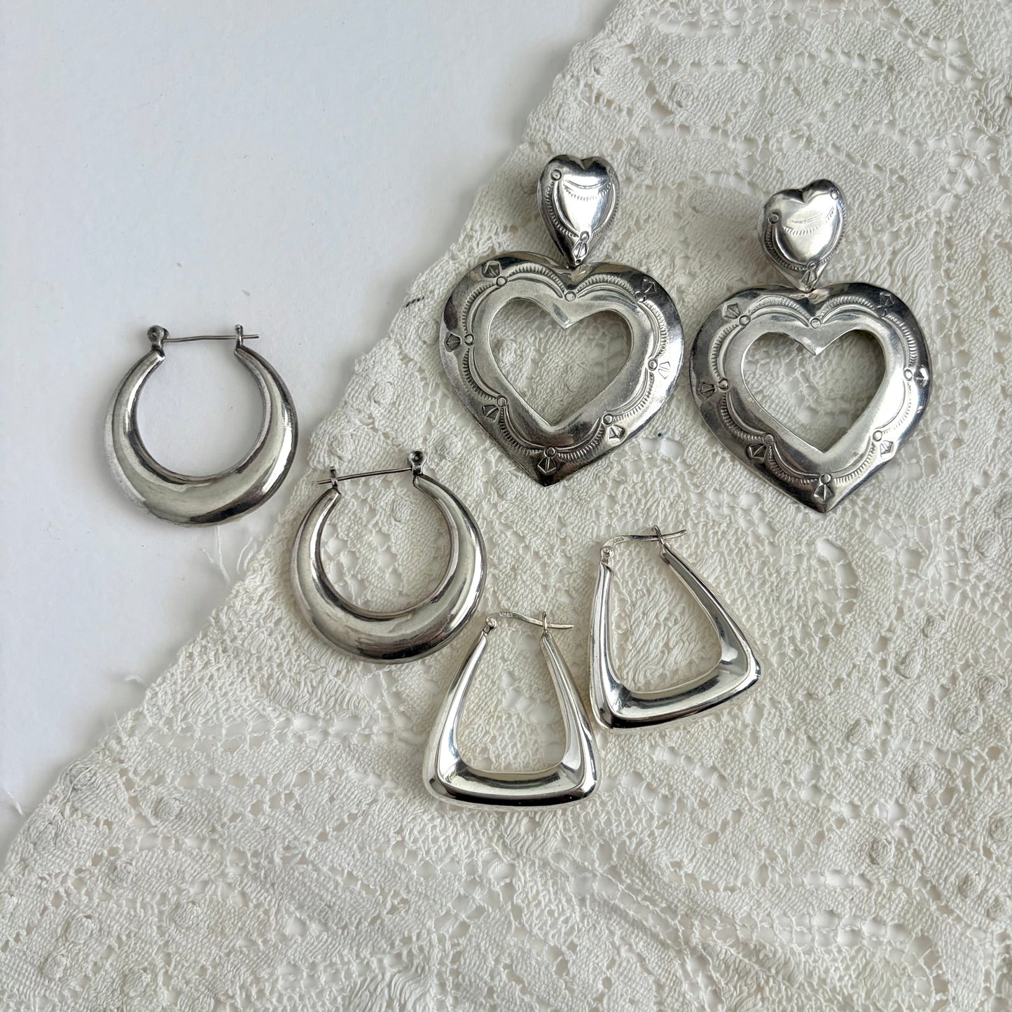 Vintage Sterling Chunky Heart Hoops