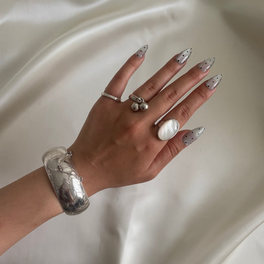Modernist Sterling Ball Charm Ring