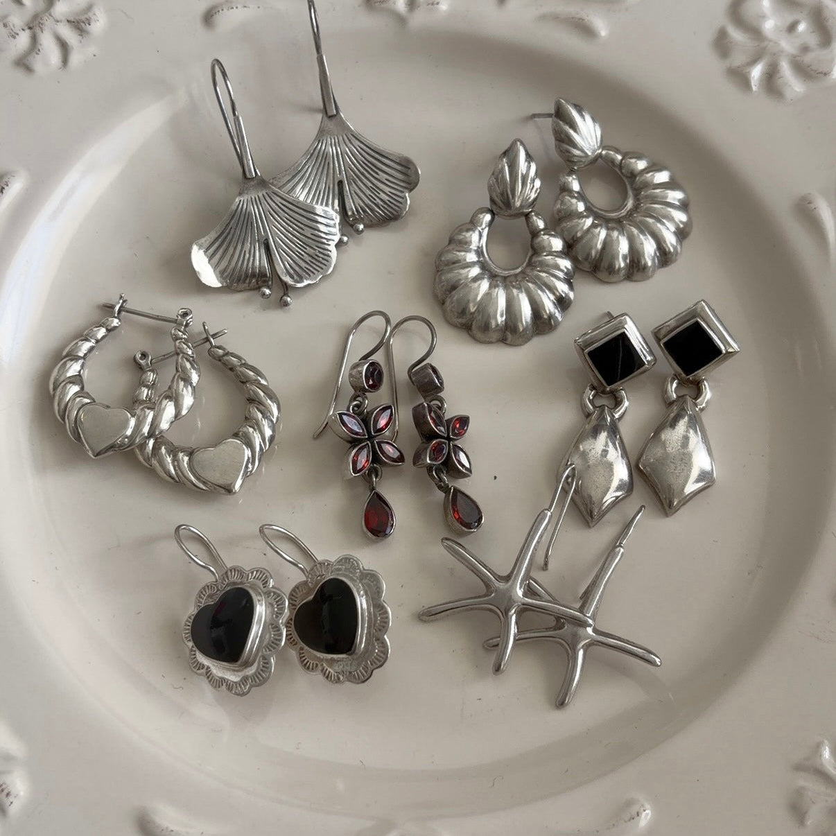 Vintage Sterling Textured Door Knocker Earrings