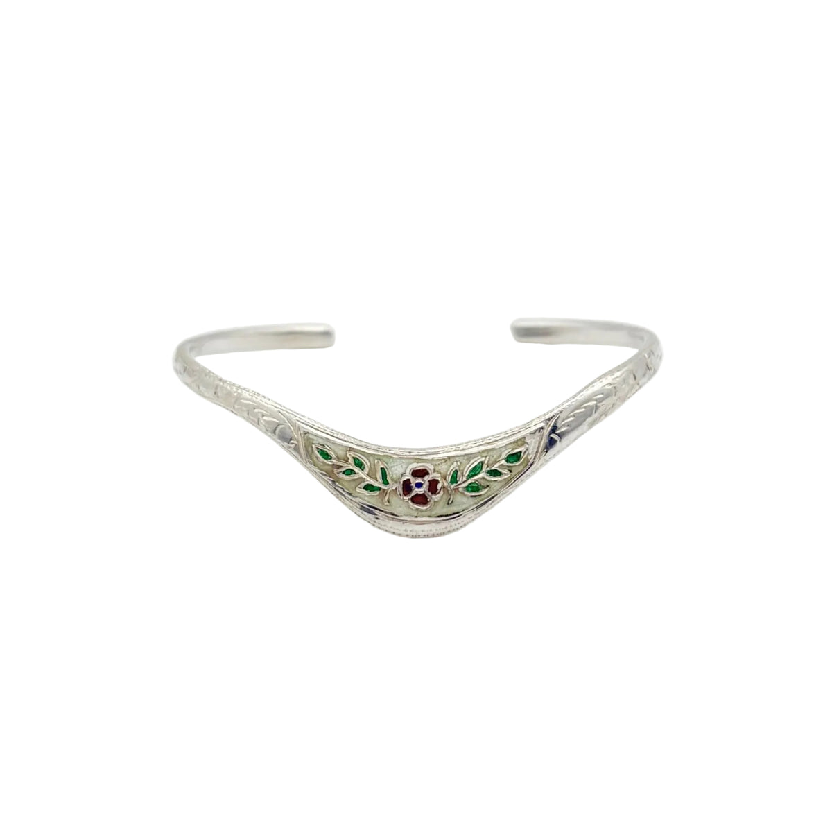 Vintage Sterling Floral Enamel Cuff