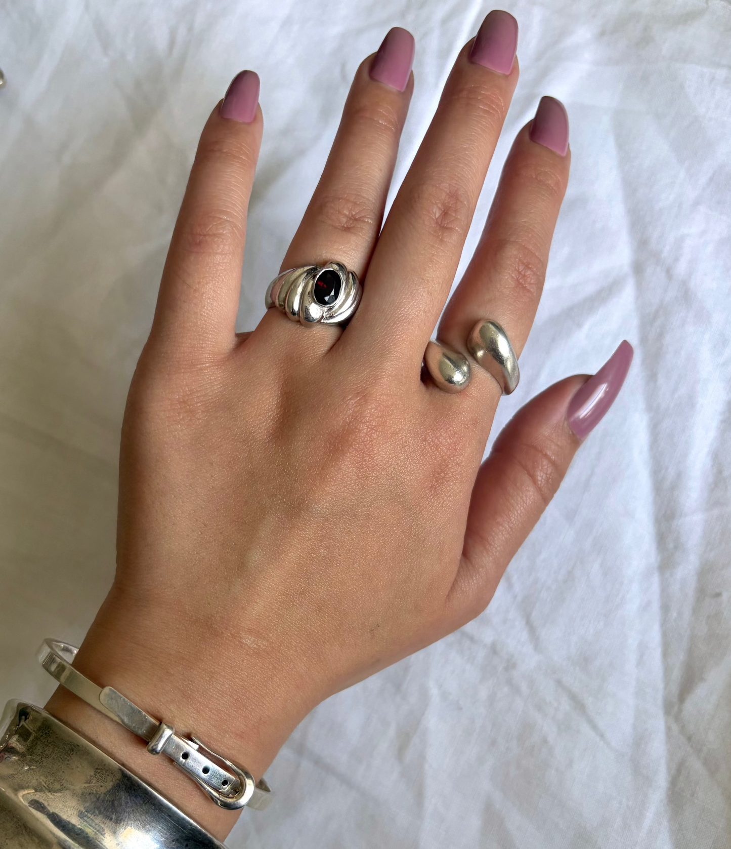 Modernist Sterling Garnet Ring