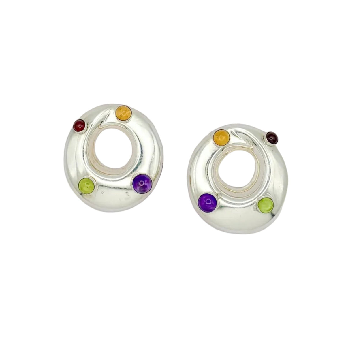 Modernist Chunky Multi Cabochon Stone Earrings