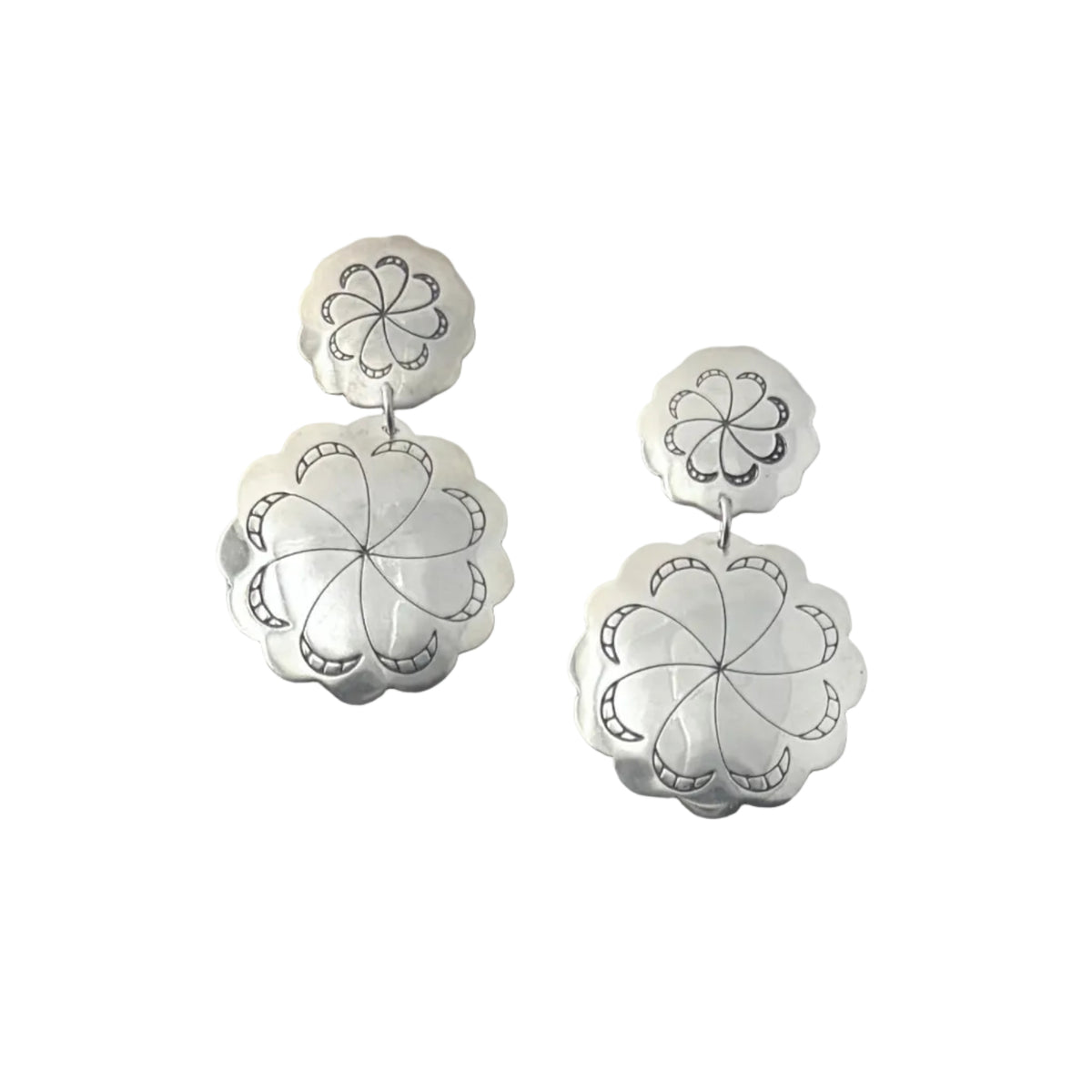 Vintage Sterling Scallop Concho Drop Earrings
