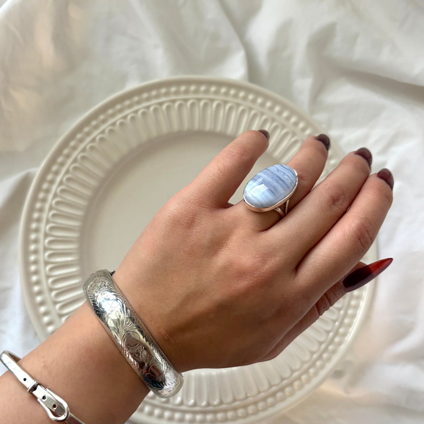 Vintage Sterling Lace Agate Ring
