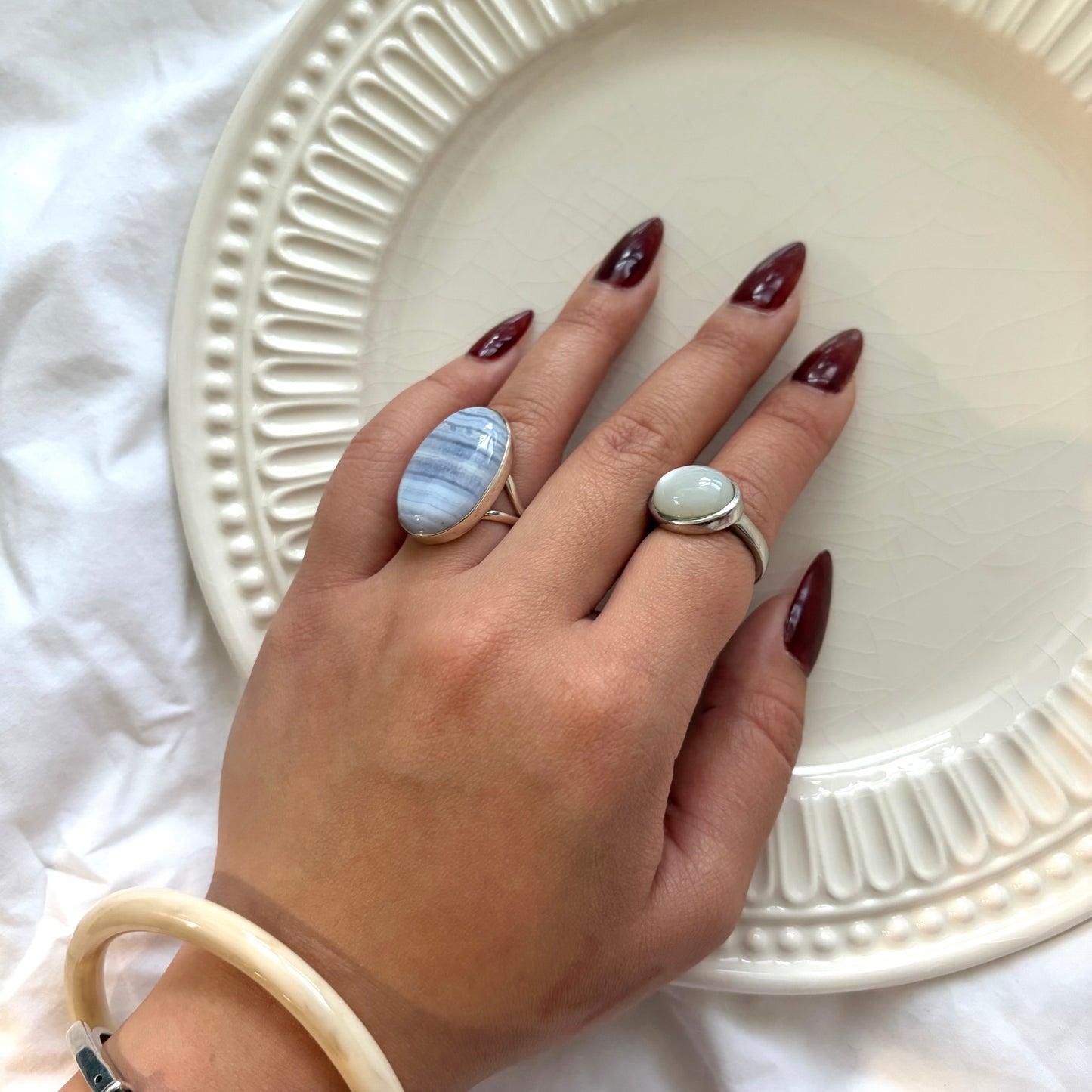 Vintage Sterling Mother of Pearl Cabochon Ring