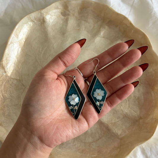 Vintage Alpaca Silver Abalone Earrings