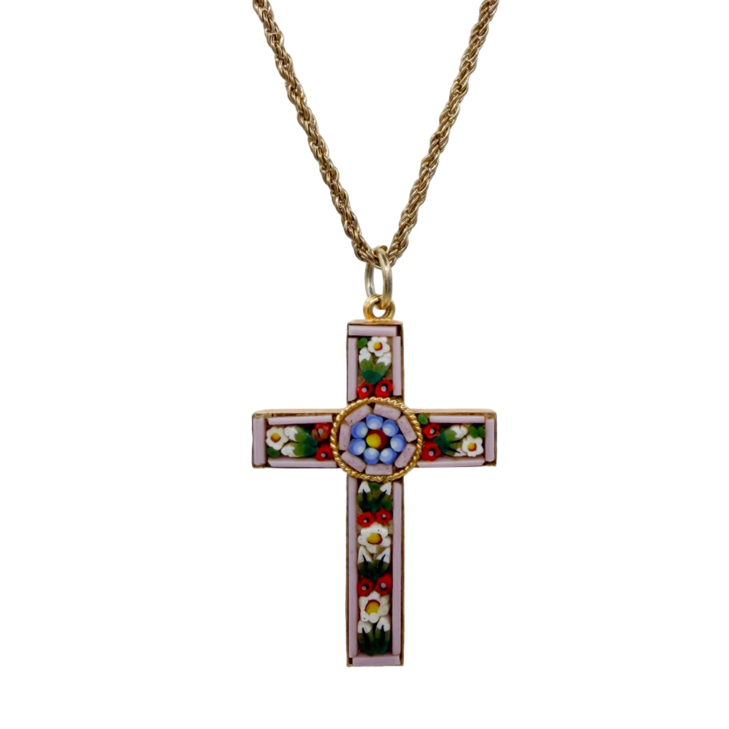 Vintage Gold Plated Micro Mosaic Necklace