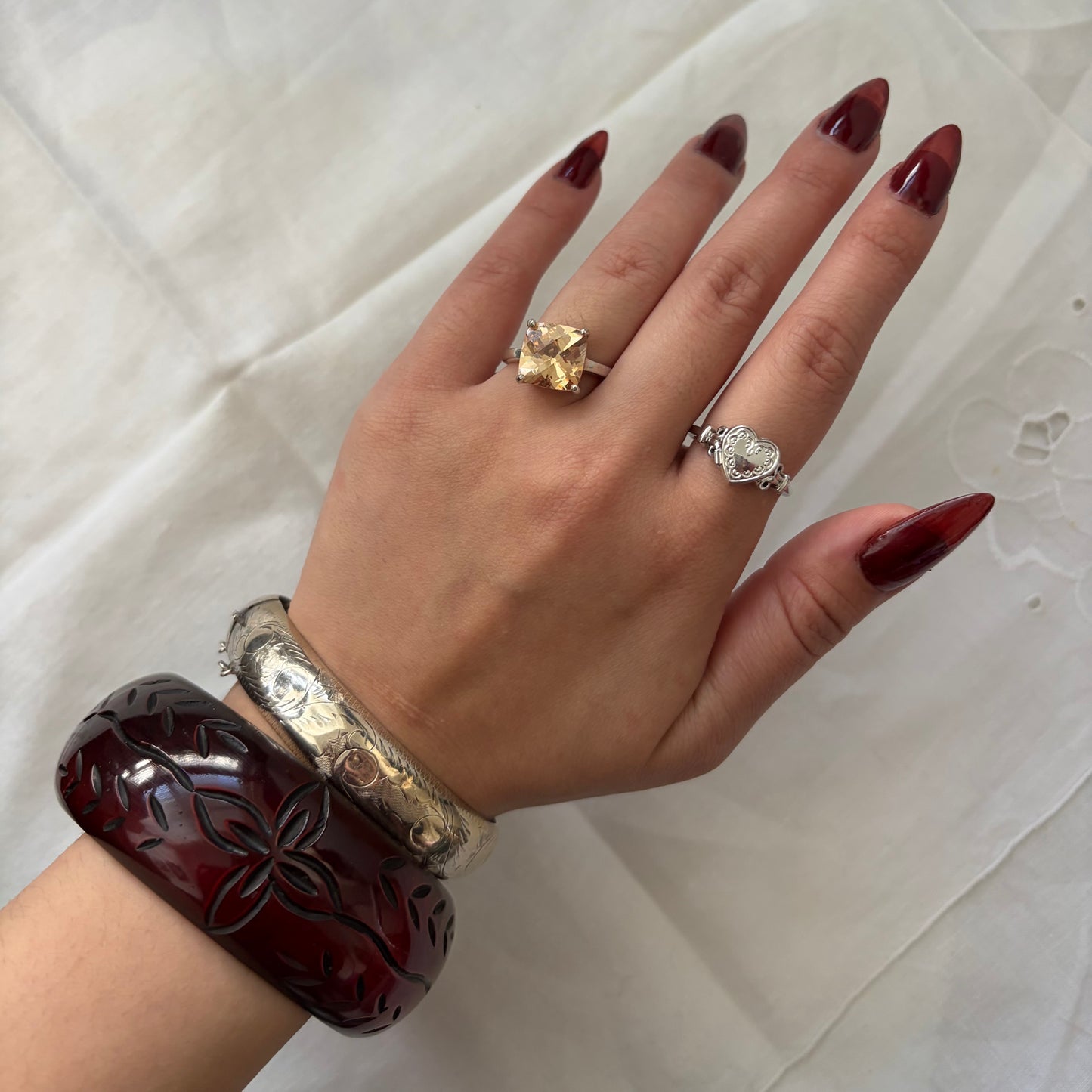 Vintage Sterling Glass Stone Ring