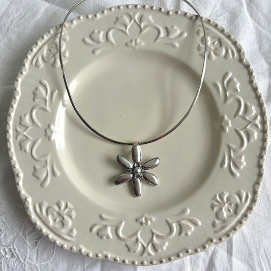 Vintage Sterling Flower Torque Necklace