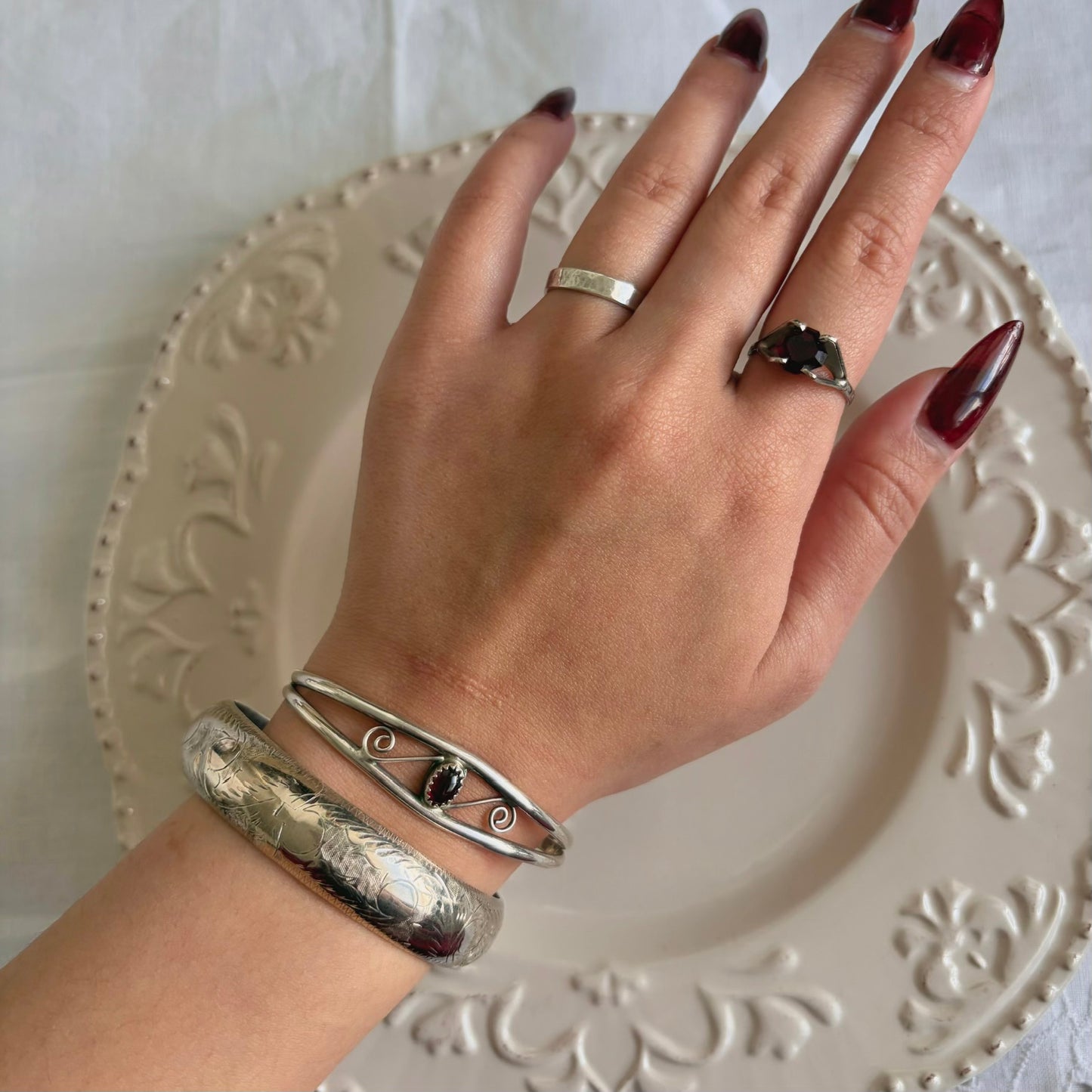 Vintage Sterling Amethyst Cuff