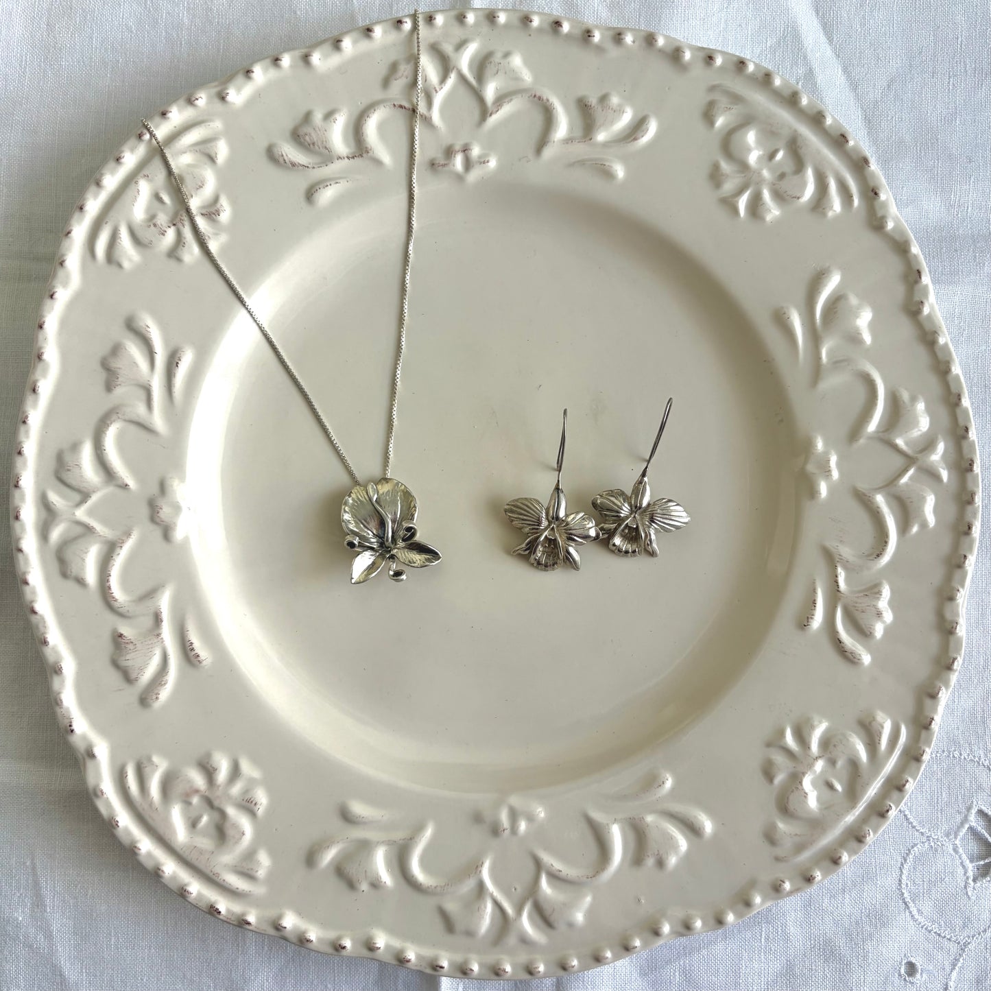 Vintage Sterling Orchid Dangle Earrings