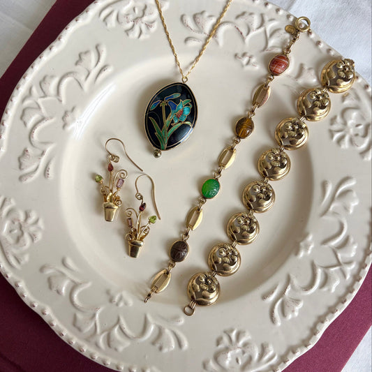Vintage Gold Filled Flower Pot Earrings