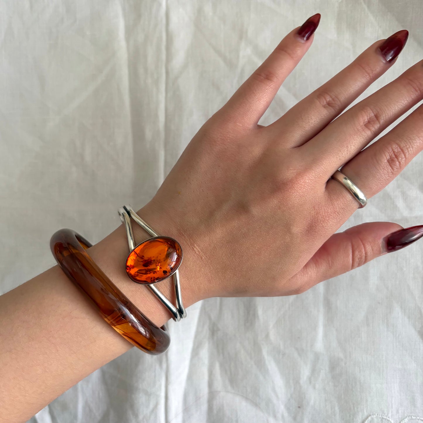 Vintage Sterling Silver Amber Cuff