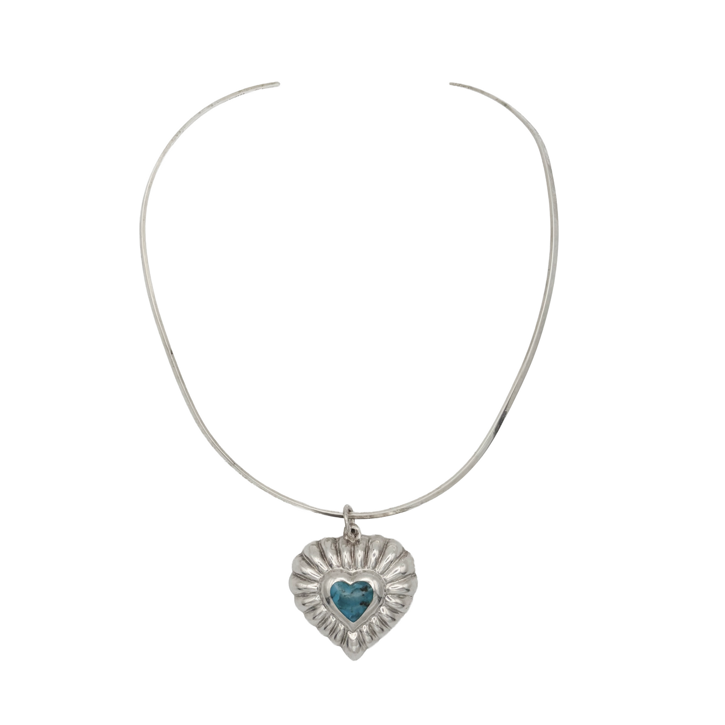 Vintage Sterling Puffy Heart Torque Necklace