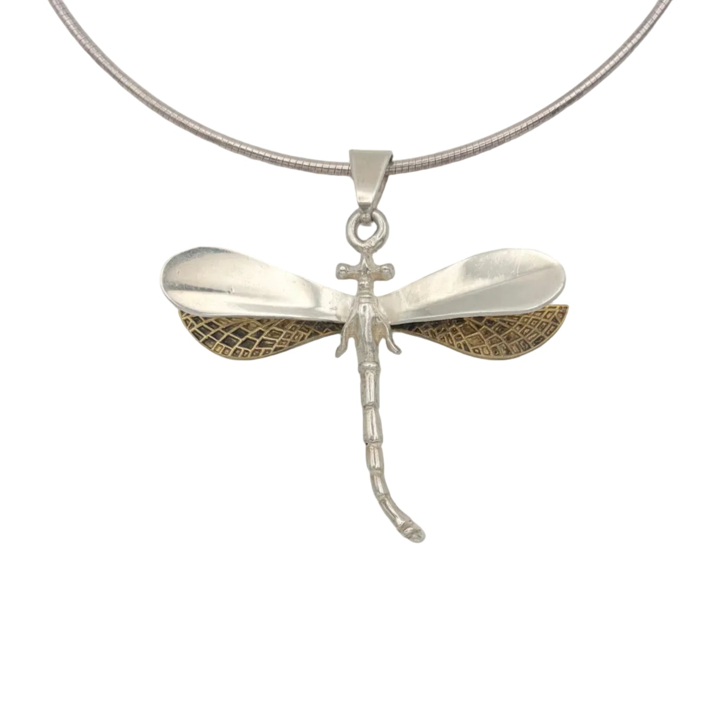 Vintage Sterling Brass Dragonfly Necklace