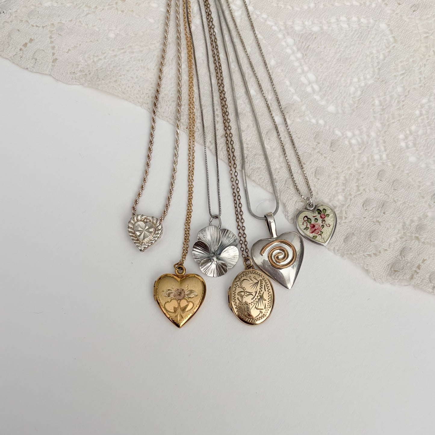 Vintage Sterling Heart Slider Necklace