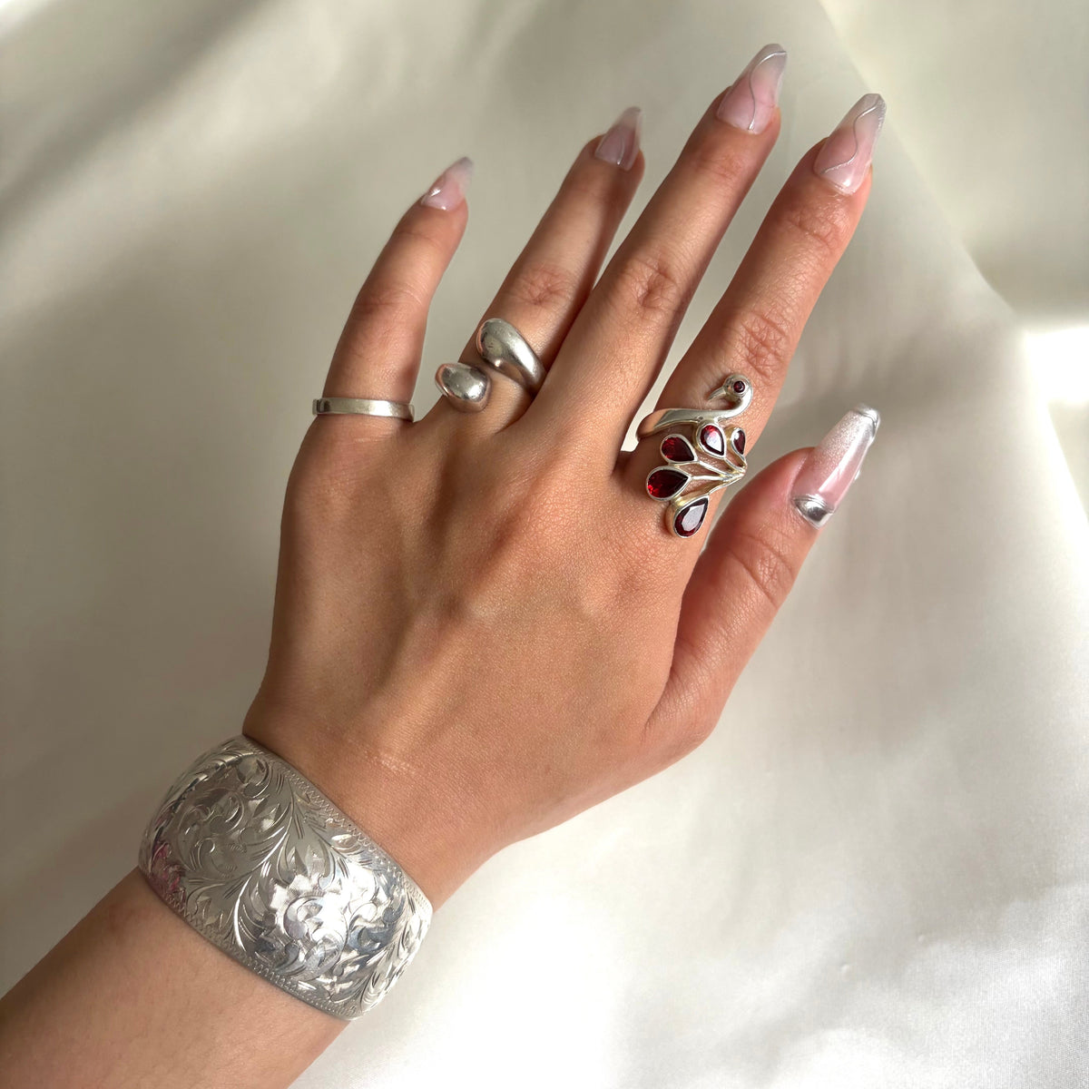 Vintage Sterling Garnet Dove Ring