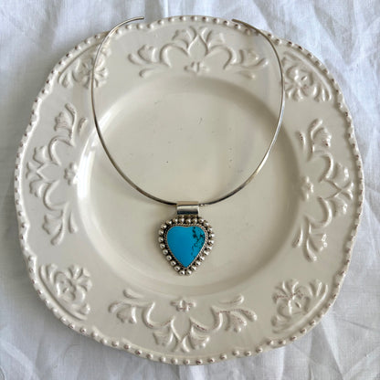 Vintage Sterling Turquoise Heart Torque Necklace