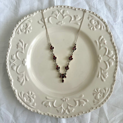 Vintage Sterling Garnet Cluster Lariat Necklace