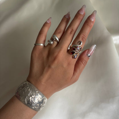 Vintage Sterling Chunky Floral Etched Cuff