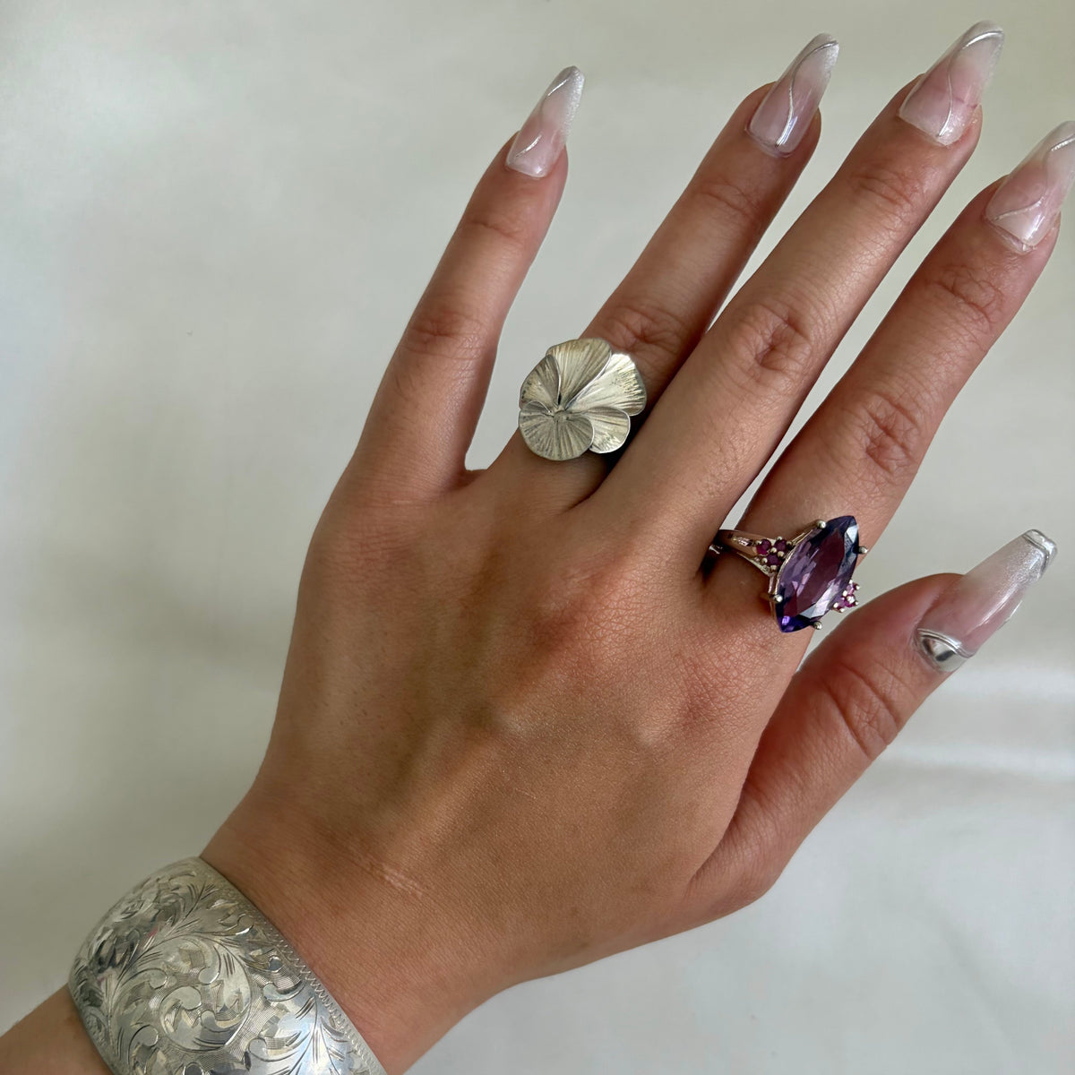 Vintage Sterling Amethyst Ruby Ring