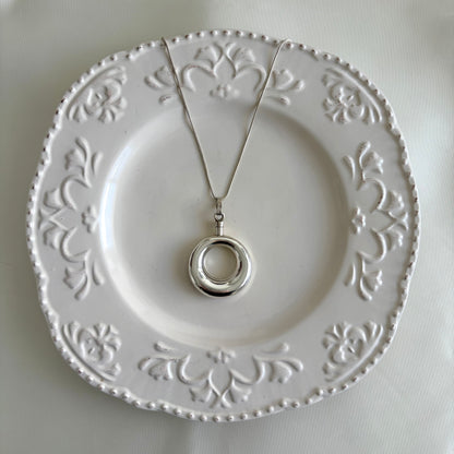 Modernist Sterling Open Circle Perfume Bottle Necklace