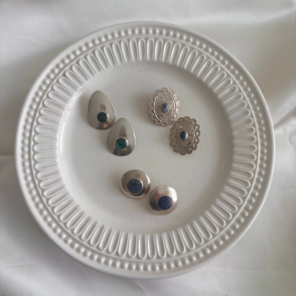 Vintage Sterling Lapis Circle Earrings