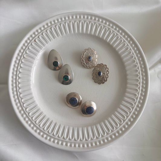 Vintage Sterling Lapis Circle Earrings