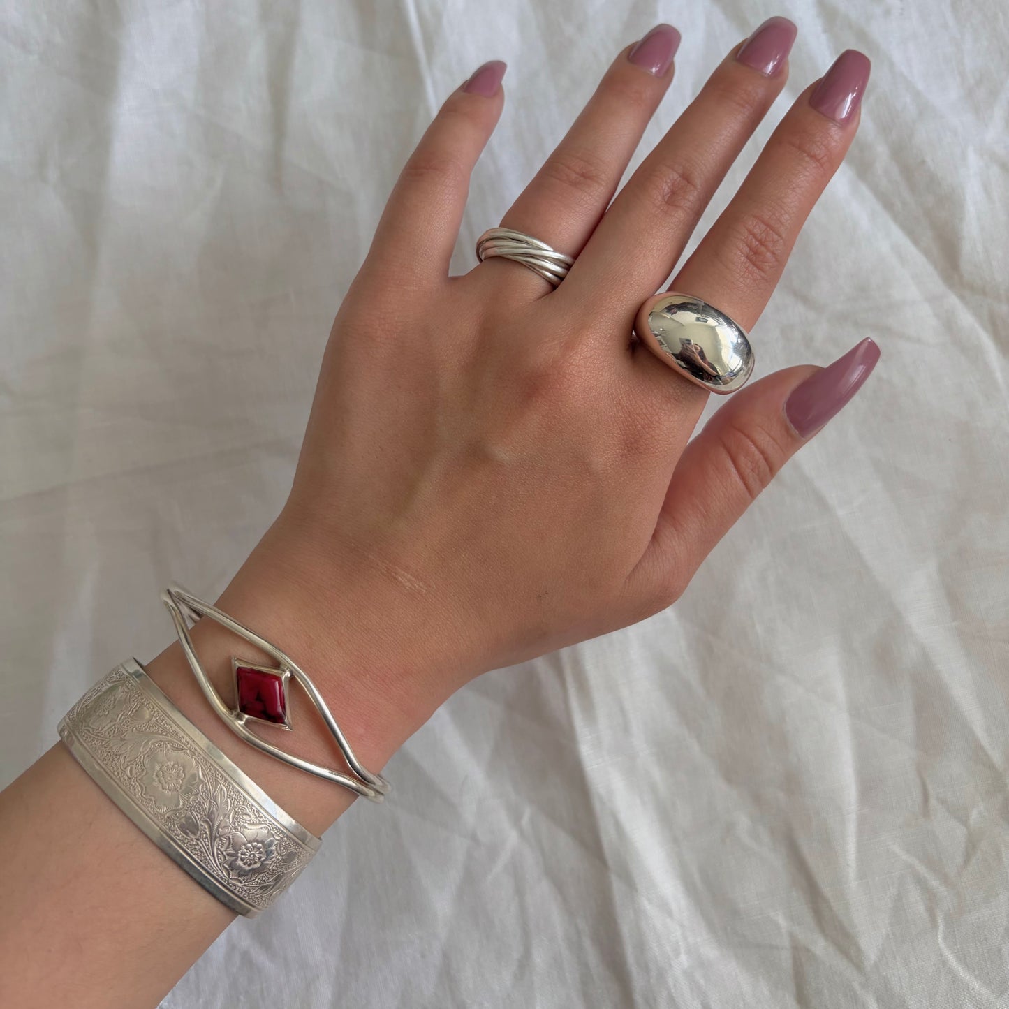 Vintage Sterling Jasper Cuff Bracelet
