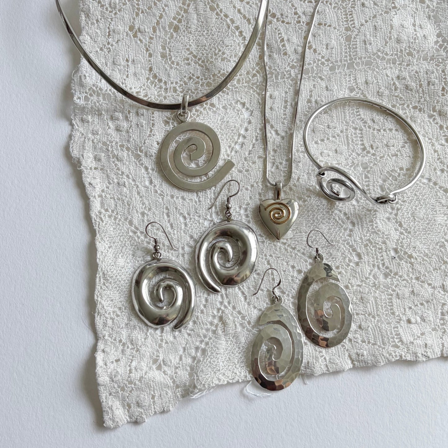 Vintage Sterling Swirl Hammered Earrings