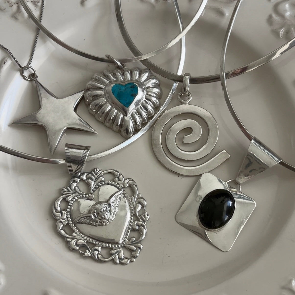 Vintage Sterling Onyx Statement Torque Necklace