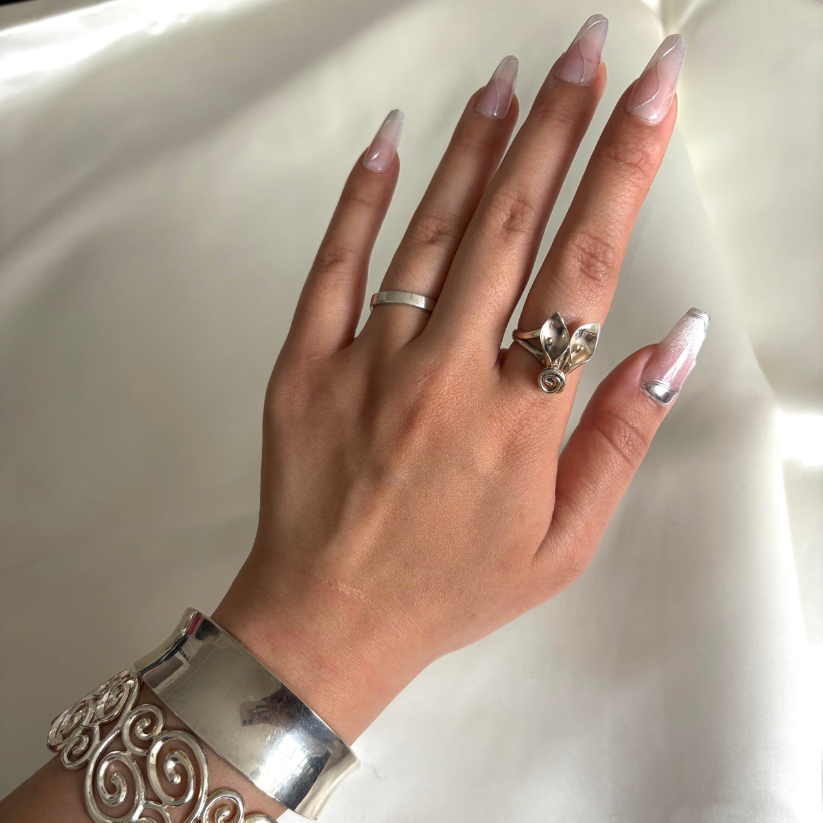 Vintage Sterling Stuart Nye Double Calla Lily Ring