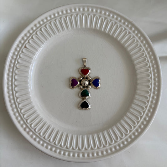 Vintage Sterling Taxco Chunk Cross Pendant
