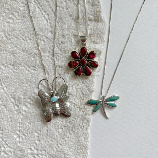 Vintage Sterling Butterfly Brooch Necklace
