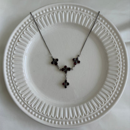 Vintage Sterling Garnet Lariat Necklace