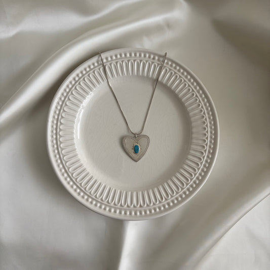 Vintage Sterling Turquoise Heart Statement Necklace