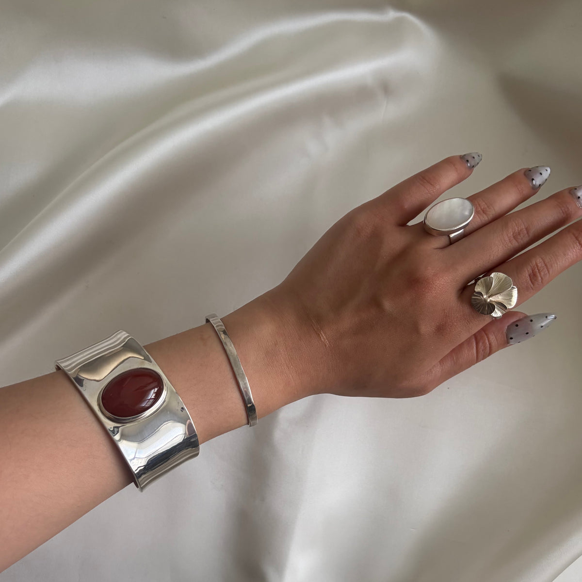 Vintage Sterling Carnelian Statement Cuff