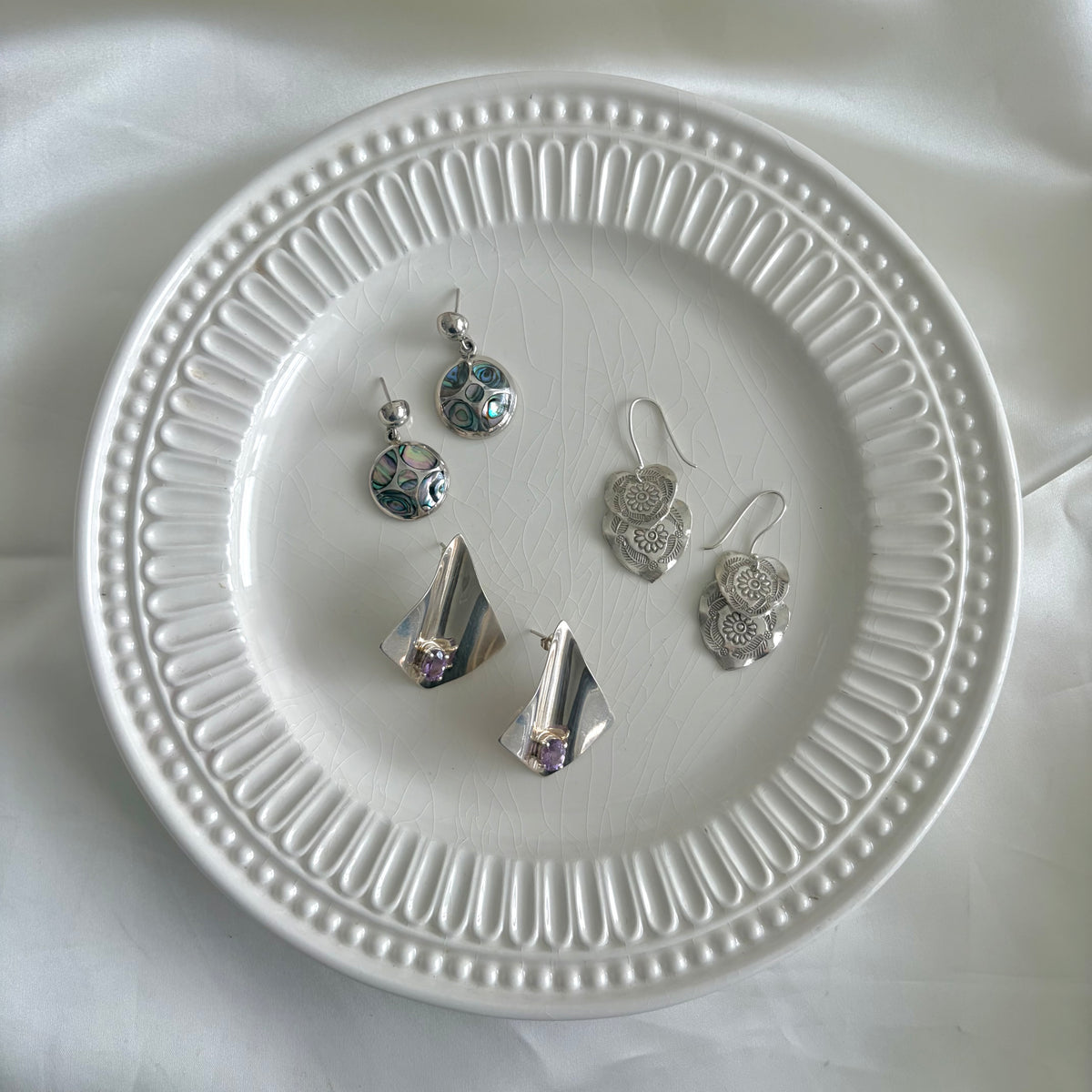 Modernist Sterling Geometric Gemstone Earrings
