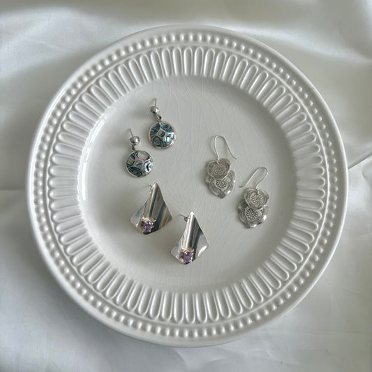 Modernist Sterling Geometric Gemstone Earrings