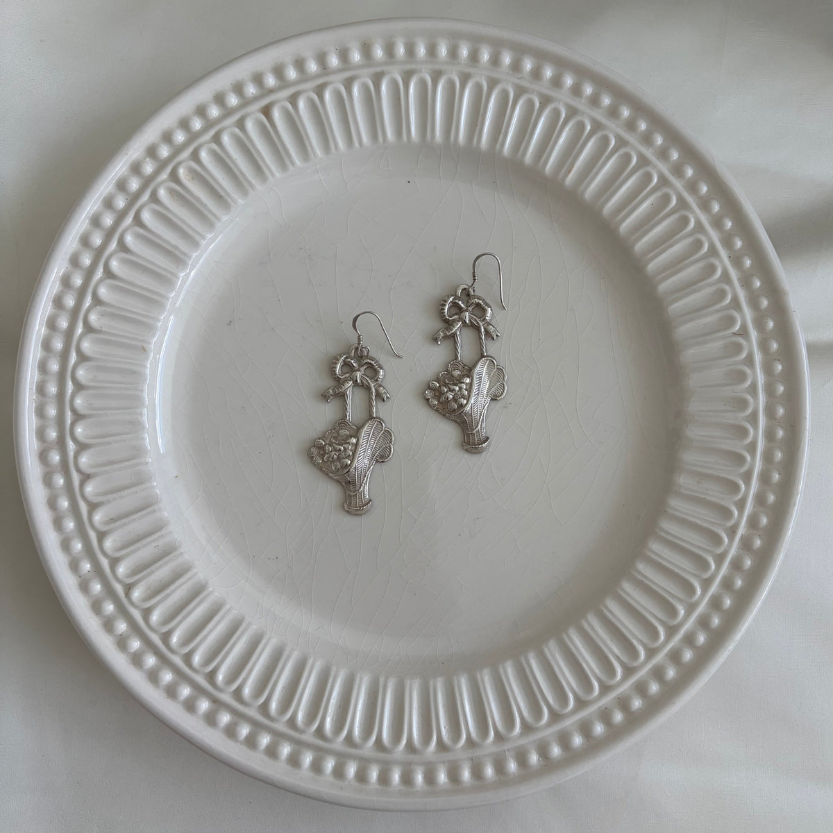 Vintage Sterling Flower Basket Earrings