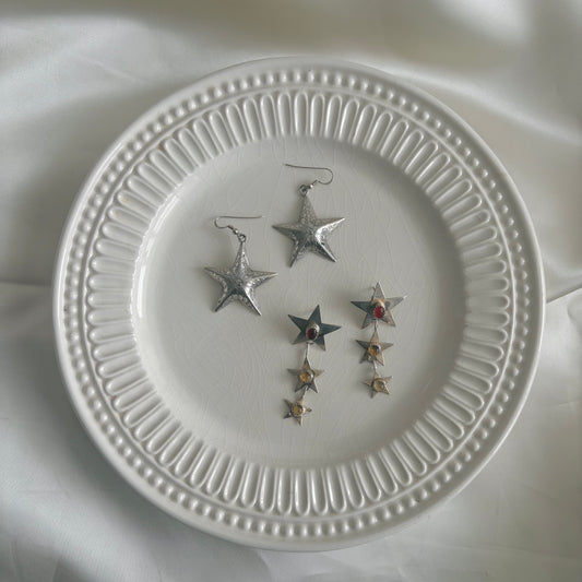 Vintage Sterling Etched Star Earrings
